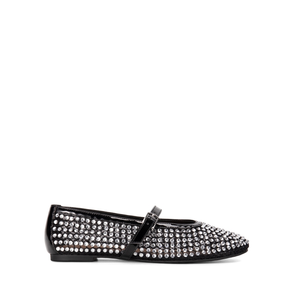 Mesh Mary Jane Ballet Flats - BLACK-RHINESTONE - 1